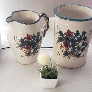 Handmade pottery pitcher and jar